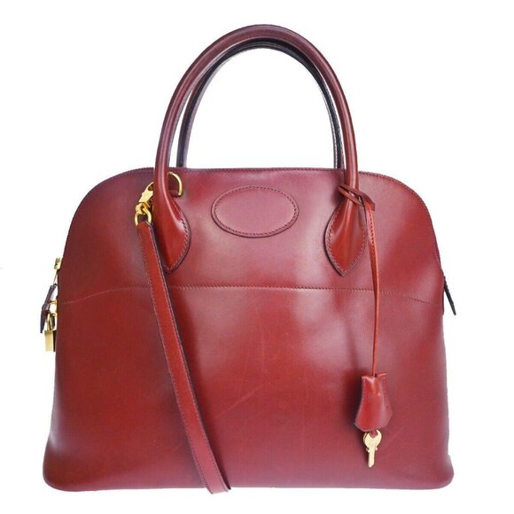 HERMES Bolide 35 2Way Shoulder Hand Bag Box Claf Leather ◯W BX GHW 690RH416 - Picture 1 of 16